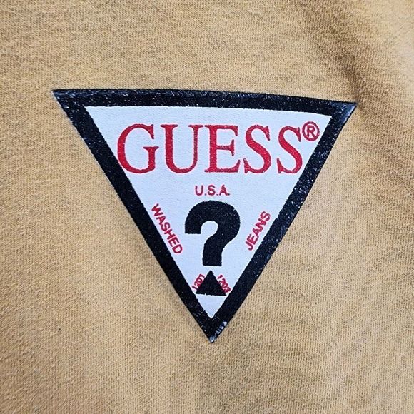GUESS Vintage Question Mark Shirt Tan Black USA Made Georges Marciand Size Large - Picture 2 of 5
